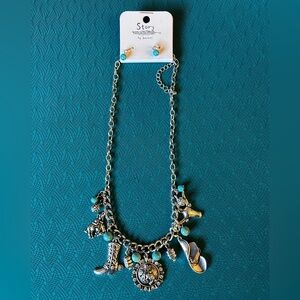 Silver and Turquoise Country Western Themed Charm Necklace